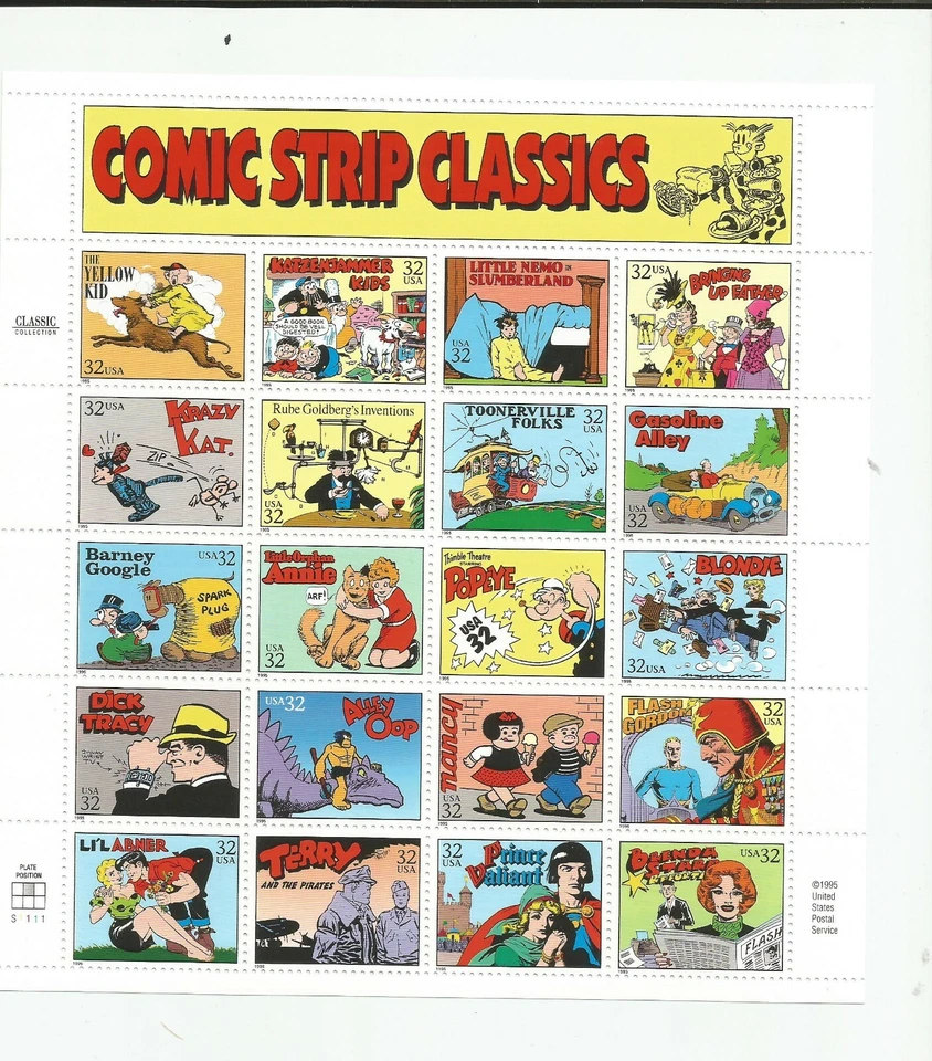 1995 32c Comic Strip Classics Stamp Sheet First Day Issue Panel + Mint Sheet - Image 2 of 4