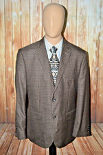 Jos A Bank Men Check Silk Wool Brown 2 Front Button Sports Coat Sz 42R