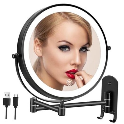  9'' Wall Mounted Lighted Makeup Mirror, Rechargeable Double Sided 1X/10X 