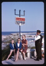 Sl18 Slide 1970s  Brasserie Neptun Mamaia Romania Beach Family 992a