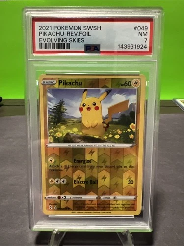 2021 POKEMON SWORD & SHIELD EVOLVING SKIES #049 PIKACHU-REVERSE FOIL PSA 7 NM