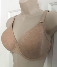 New 36DD VANITY FAIR 75243 BODY SUPERIOR SUPPORT BRA Beige Underwire LACE Lined