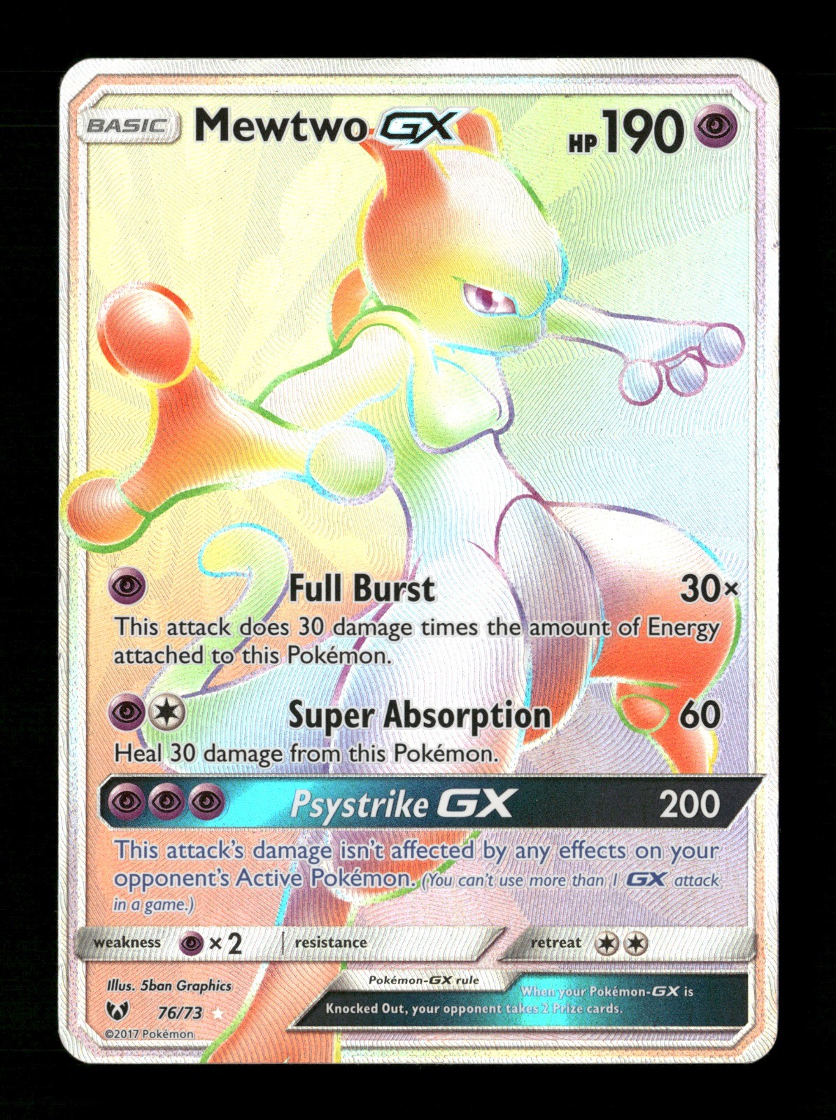 Mewtwo GX (Secret) 76/73 Holo Shining Legends HP Pokémon TCG