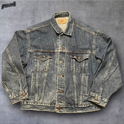 Vintage Levis Jacket Mens Large Blue Acid Wash Denim Trucker Made USA 90s