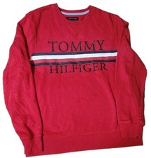 Vintage Tommy Hilfiger Spell Out Sweatshirt Pullover Red Mens Large 26x22