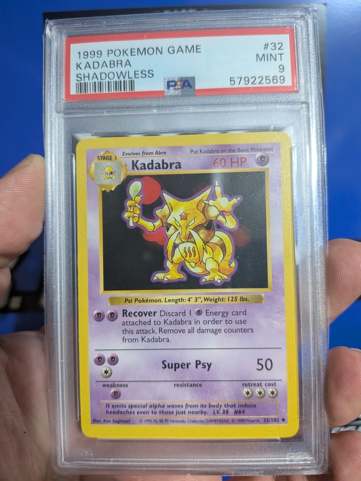 Kadabra Shadowless #32 - PSA 9 - Pokemon 1999
