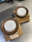 2 Vintage Mod Eames Era Faux Wood Milk Glass Drop Down Recessed Can Light Trims