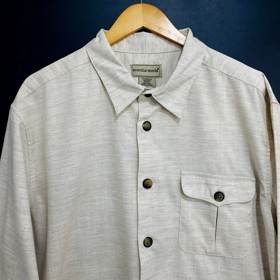 Scandia Woods Dress Shirt Mens Size Large Tan Button Up Long Sleeve Pockets - Image 2 of 4