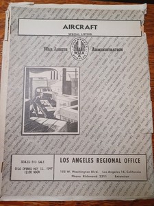 VTG Aircraft War Assets Administration US Government Auction Catalog 1947 JRR52