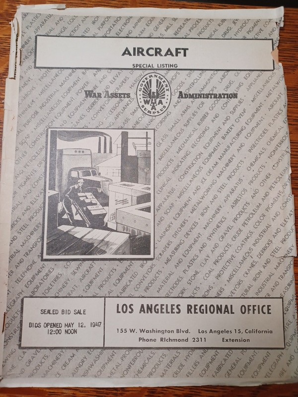 VTG Aircraft War Assets Administration US Government Auction Catalog 1947 JRR52