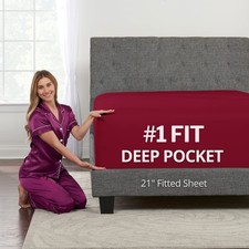 Queen Fitted Sheet Only, Extra Deep Pocket, Secure Fit, Red, 17-23" Mattress