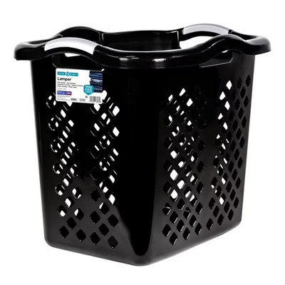 2 Bushel Lamper Plastic Laundry Basket with Silver Handles, Black, Adult..