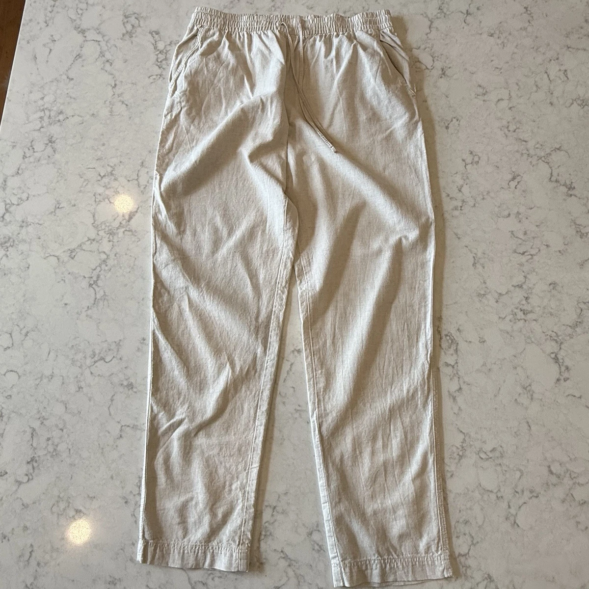 Pantalones de chándal H&M de lino y algodón con cordón cónicos para mujer M beige natural