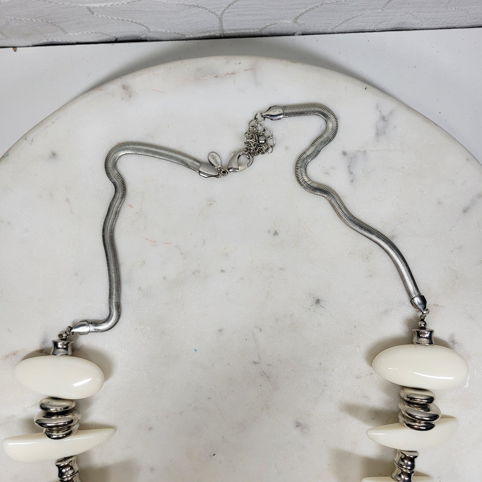 Chico's Statement Necklace White Silver Chunky Be… - image 10