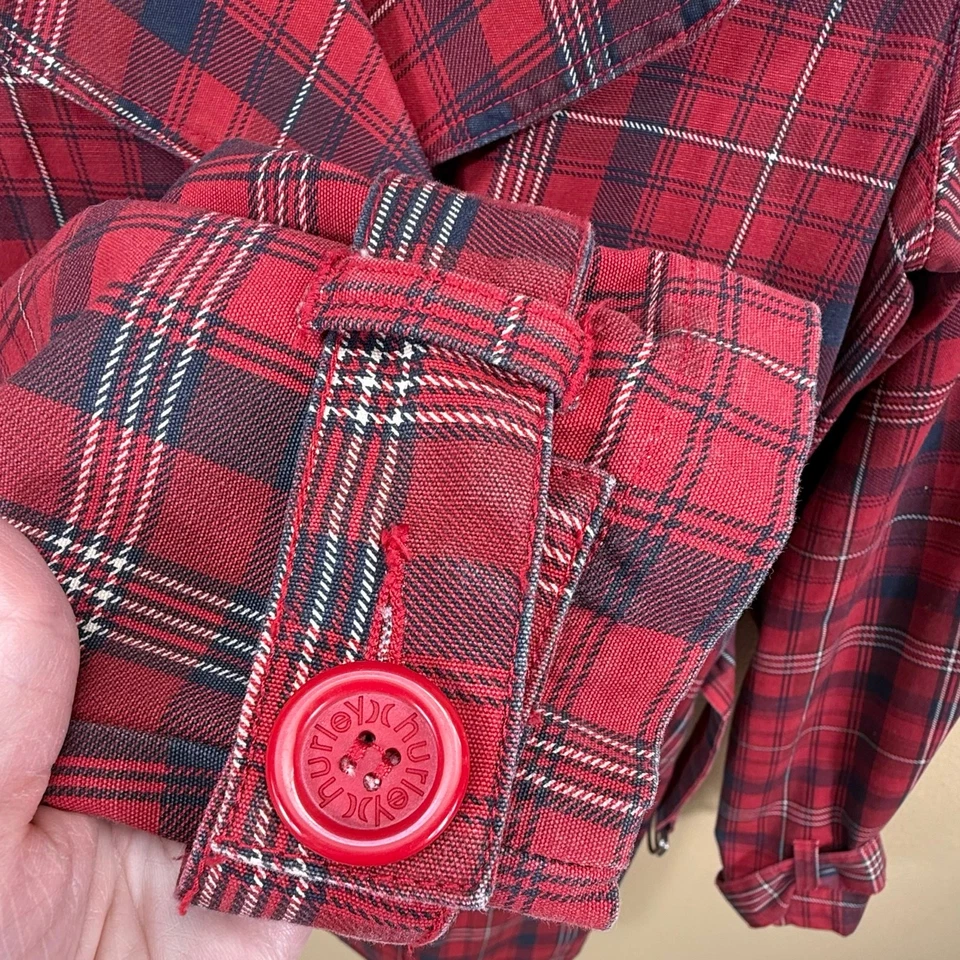 Abrigo Hurley Vintage Mujer Rojo Cuadros Guisante XL Doble Pecho Forrado Foto 4 de 4