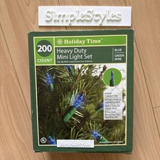 Mini Christmas Light Set Blue Color 200 Count 56 Ft Green Wire Indoor Outdoor