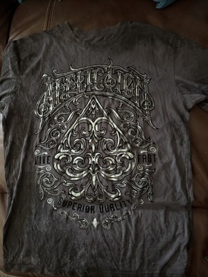 Affliction Mens Large T-Shirt Black Gray Velvet Spade Cross Excellent