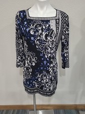 White House/Black Market Black /Blue  Floral Tunic Mini Dress Size M