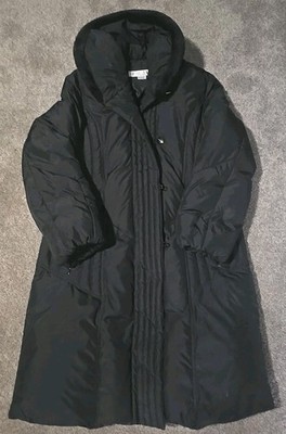 Larry Levine Women's Large Black Down Jacket Faux Fur Lined Hood 