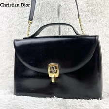 Christian Dior Logo Hardware Leather Shoulder Bag 2Way Black Auth