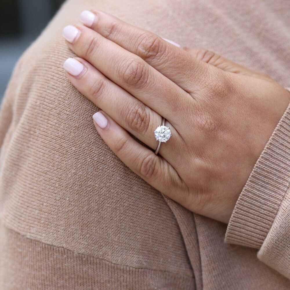 Wedding Ring Solid 950 Platinum Solitaire Natural… - image 1