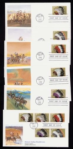 2501-2505 Indian Headdresses First Day Cover Set, Fleetwood 1990