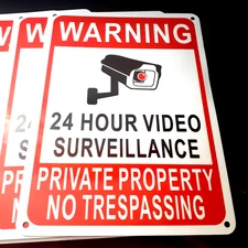 4-Pack Private Property No Trespassing Sign, Video Surveillance Signs - Open Box