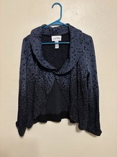 Joseph Ribkoff Cropped Open Front Jacket Slate Blue Black Print Made in Canada