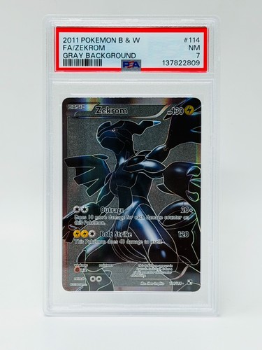 2011 Pokemon ZEKROM #114/114 Black & White Ultra Rare "Gray Background" PSA 7