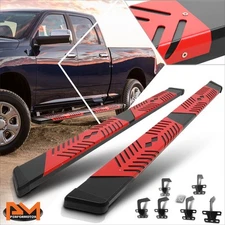 For 09-24 Dodge Ram 1500-3500 Crew Cab 5.5" Black Running Boards w/Red Step Pad