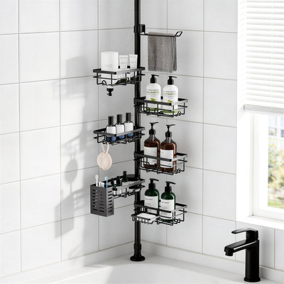 Shower Caddy Organizer Tension Pole, Rustproof 6-Pack Corner Shelf with 30-120 I