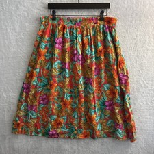 Leslie Fay Woman Flare Skirt Multicolor Floral 16 Rayon Pull On Stretch Tropical