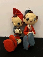 Vtg MCM Christmas Knee Hugger Elf & Noddy Dolls Japan Original Sticker Wreath