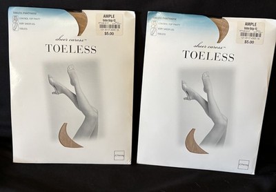 2 JCPenny Sheer Caress Toeless Pantyhose Size Ample Color Golden Beige