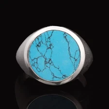 Tibetan Turquoise 925 Sterling Silver Ring, Mens Gemstone Signet Ring For Father