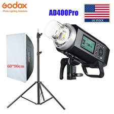 US Godox AD400Pro 2.4G TTL HSS Studio Flash 60 90cm Softbox Stand Fr Canon Nikon