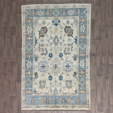 315 x 204cm Vintage Handmade Turkish Carpet Ushak Thick White Oriental Wool Rug