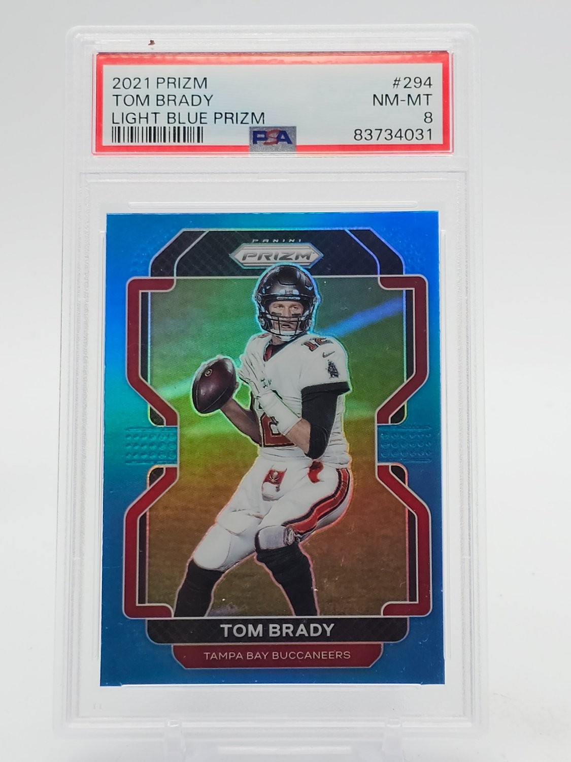 TOM BRADY 2021 PANINI PRIZM FOOTBALL LIGHT BLUE #294 BUCCANEERS PSA 8 Q7990