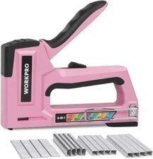 Pink Staple Gun, 6-In-1 Manual Brad Nailer with 4000-Pieces Staples for Fixing M