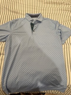 Greyson Men’s Blue Geometric Polo Shirt Short Sleeve Button Collar Size M