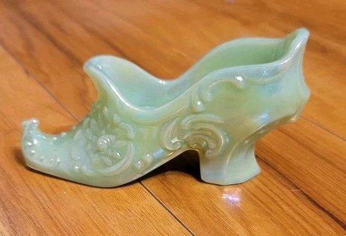Vintage Mosser Jadeite Green Milk Art Glass Shoe Slipper 6'L Excellent Condition