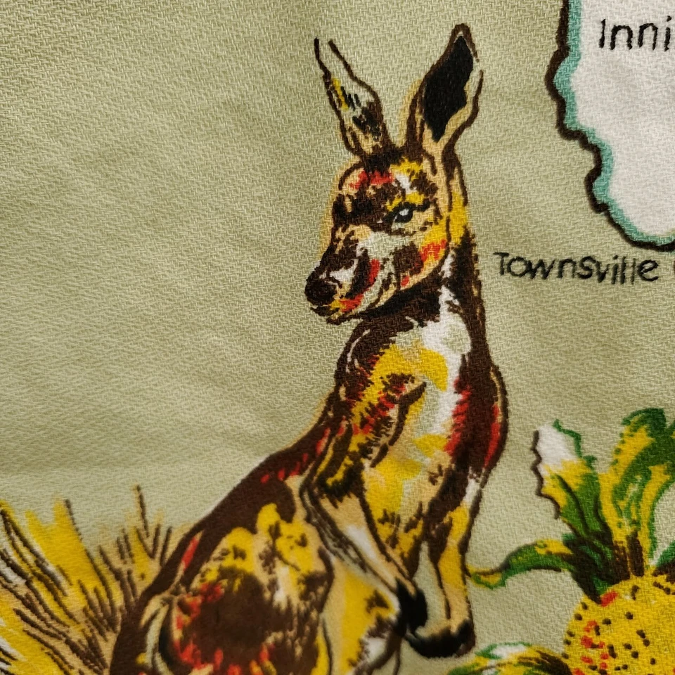 Mapa de Queensland Souvenir Tela de Lino De Colección Canguro Koala Floral Pájaro 13" x 13" Foto 4 de 4