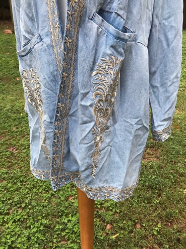 Chico's Women's Size 2 (12-14) Indigo Embroidered Twill LS Open Jacket NWT $149 - Picture 9 of 12