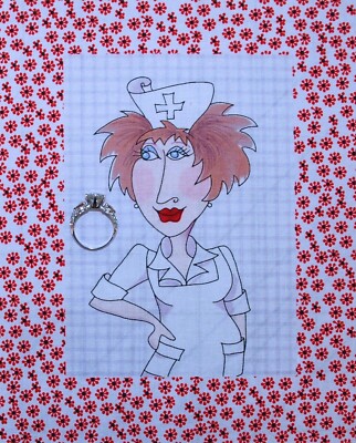 BonEful FABRIC Cotton Quilt Applique Loralie Red White Gingham VTG Nurse Lady US