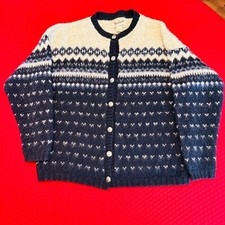 Woolrich Vtg Women  s Fair Isle Nordic Wool Cardigan Sz M Silver Buttons USA