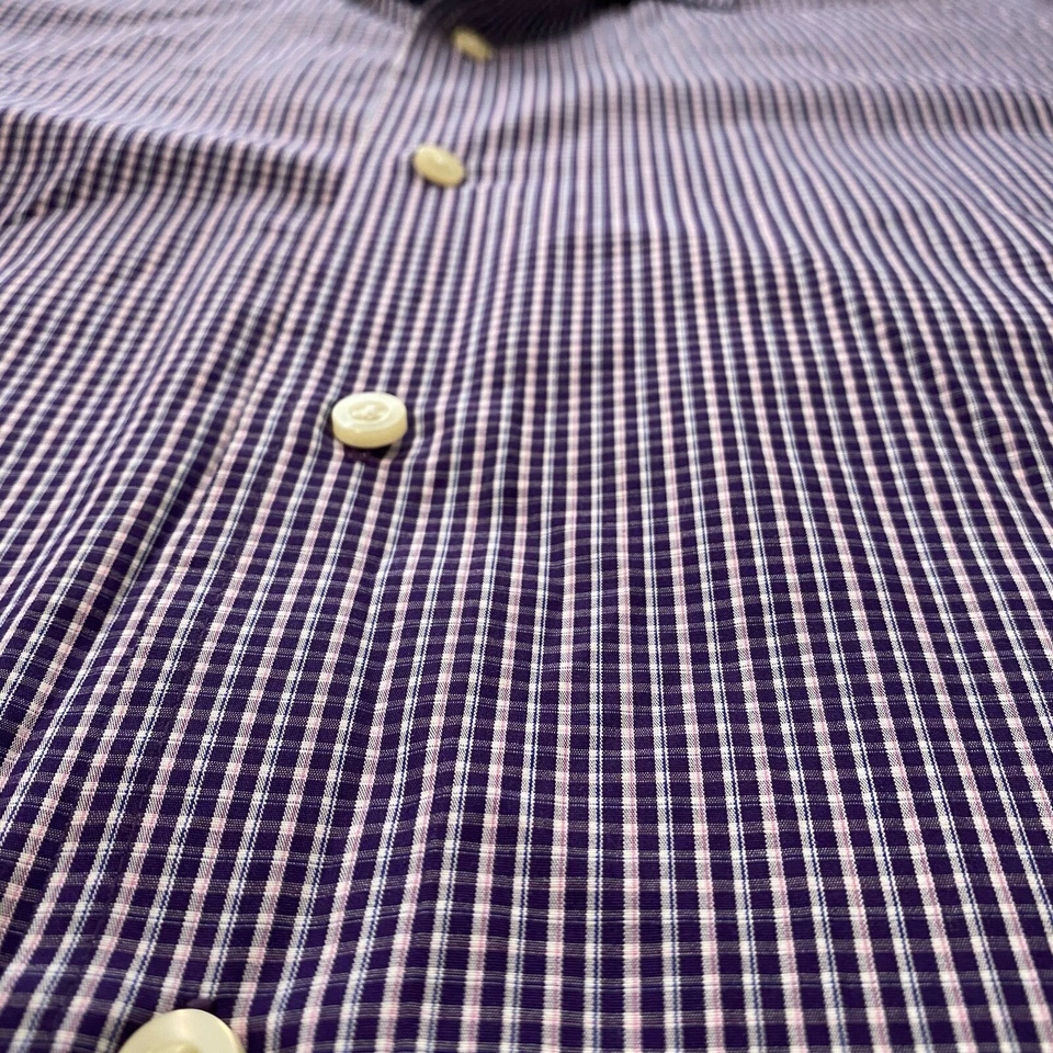 Camisa Birmania Bibas Para Hombres Talla 16.5 34/35 Púrpura y Azul A Cuadros Manga Larga Botones Foto 2 de 4