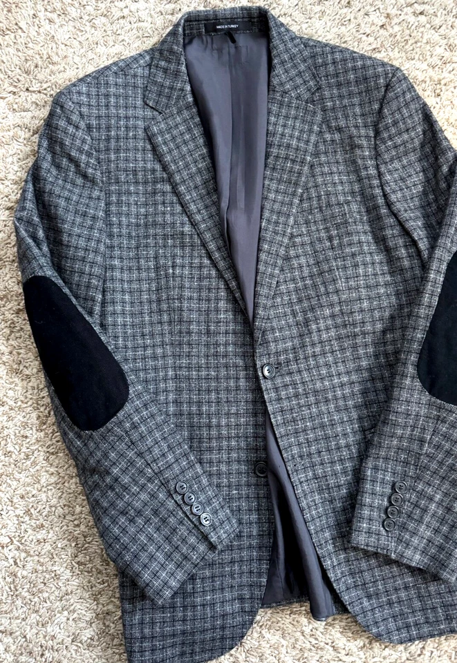 Chaqueta Abrigo Deportivo Hugo Boss The Smith 40R Elástica Gris Cuadros Coderas Lana-Slk Foto 2 de 4