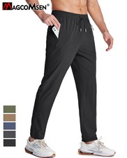 Mens Running Hiking Pants Quick Dry Zipper Pockets Jogger Open Bottom Sweatpants