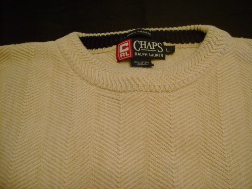 Gorgeous Mens Chaps Ralph Lauren 100% Cotton Beige Sweater Sz L Large - Picture 3 of 3
