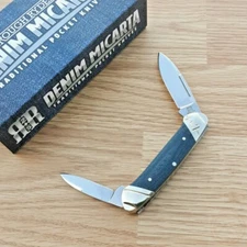 Rough Ryder Denim Canoe Pocket Knife Stainless Steel Blades Micarta Handle 2184